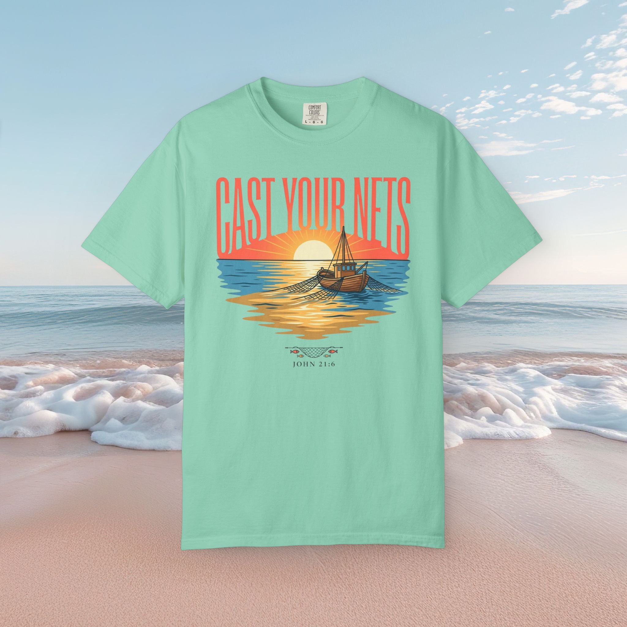 Cast Your Nets Sunset Faith Tee