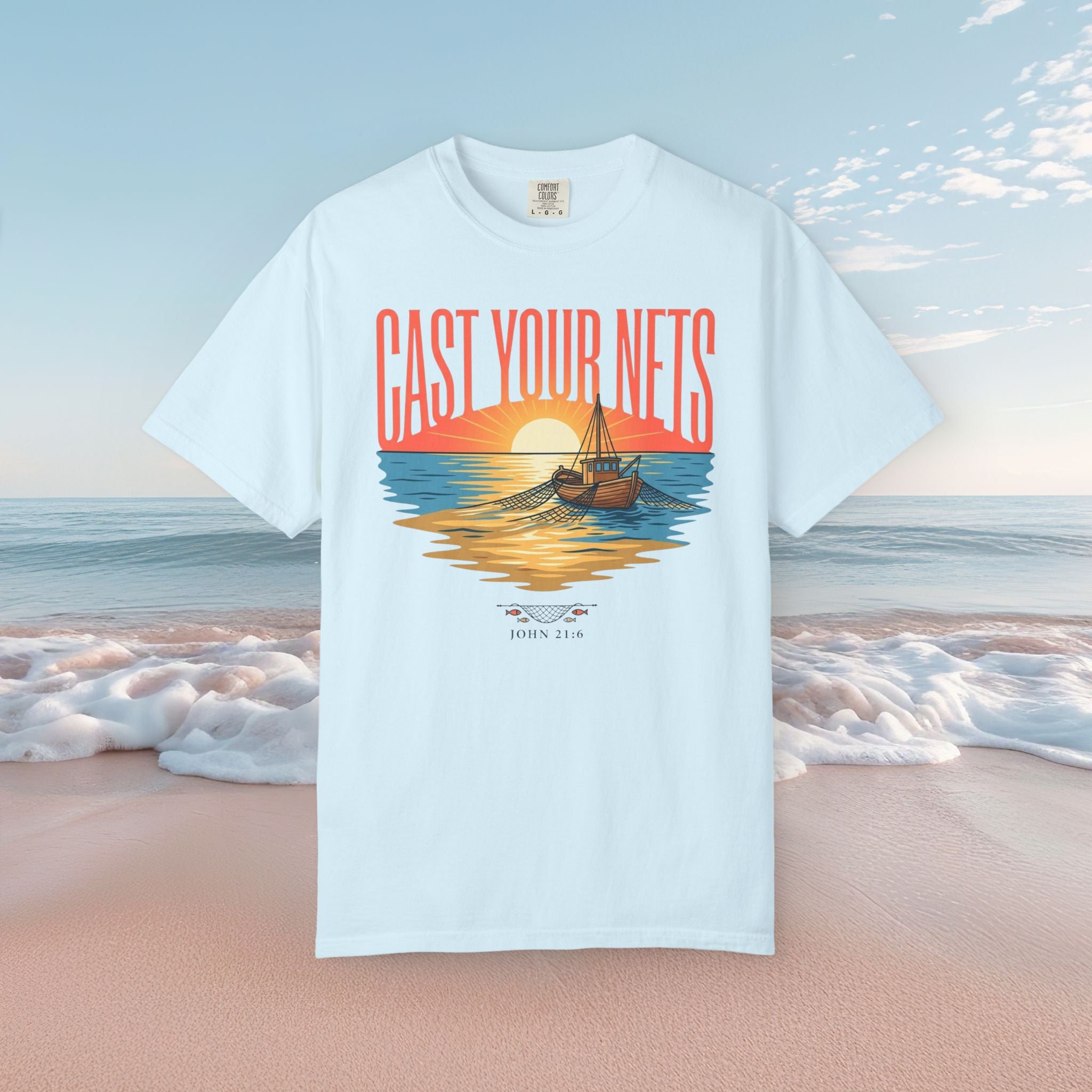Cast Your Nets Sunset Faith Tee