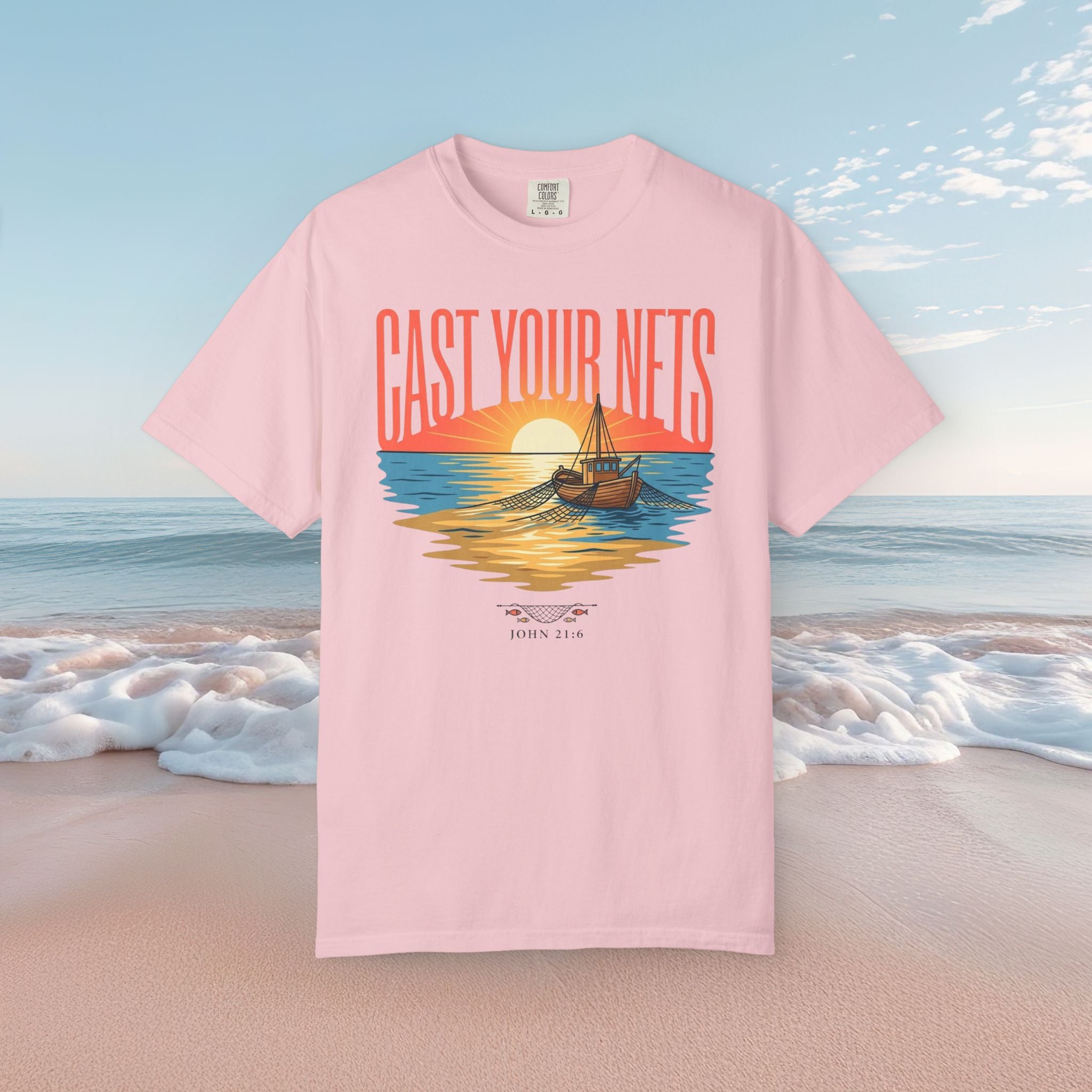 Cast Your Nets Sunset Faith Tee