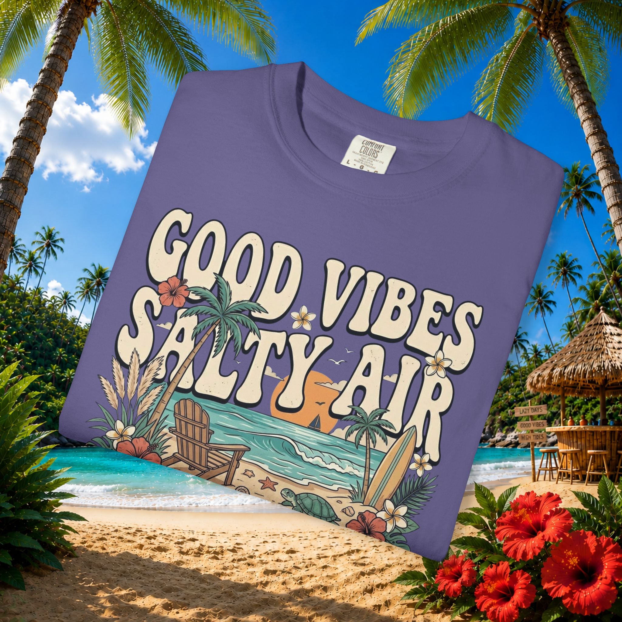 Good Vibes Salty Air Happy Heart - Comfort Colors Tee