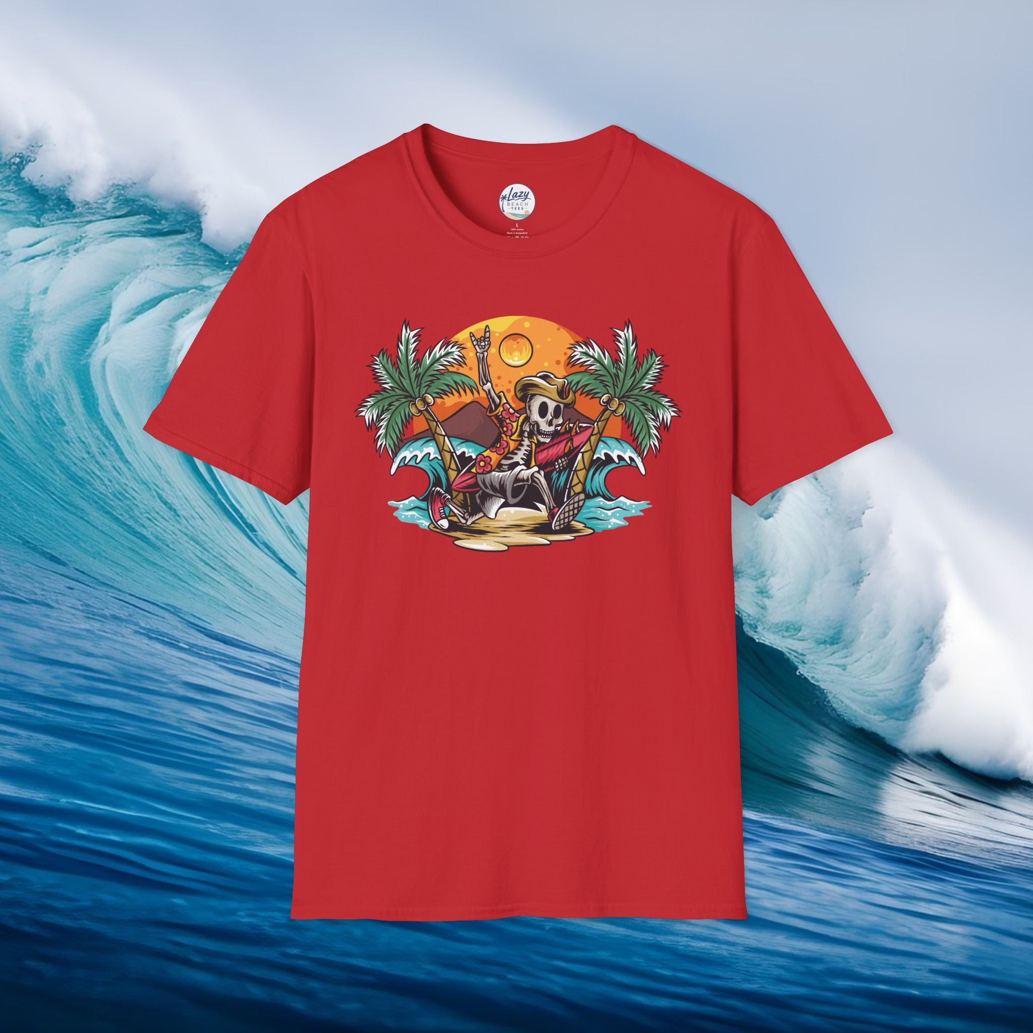 'Skull Surfer Sunset Palm Vibes' Surfer Tee