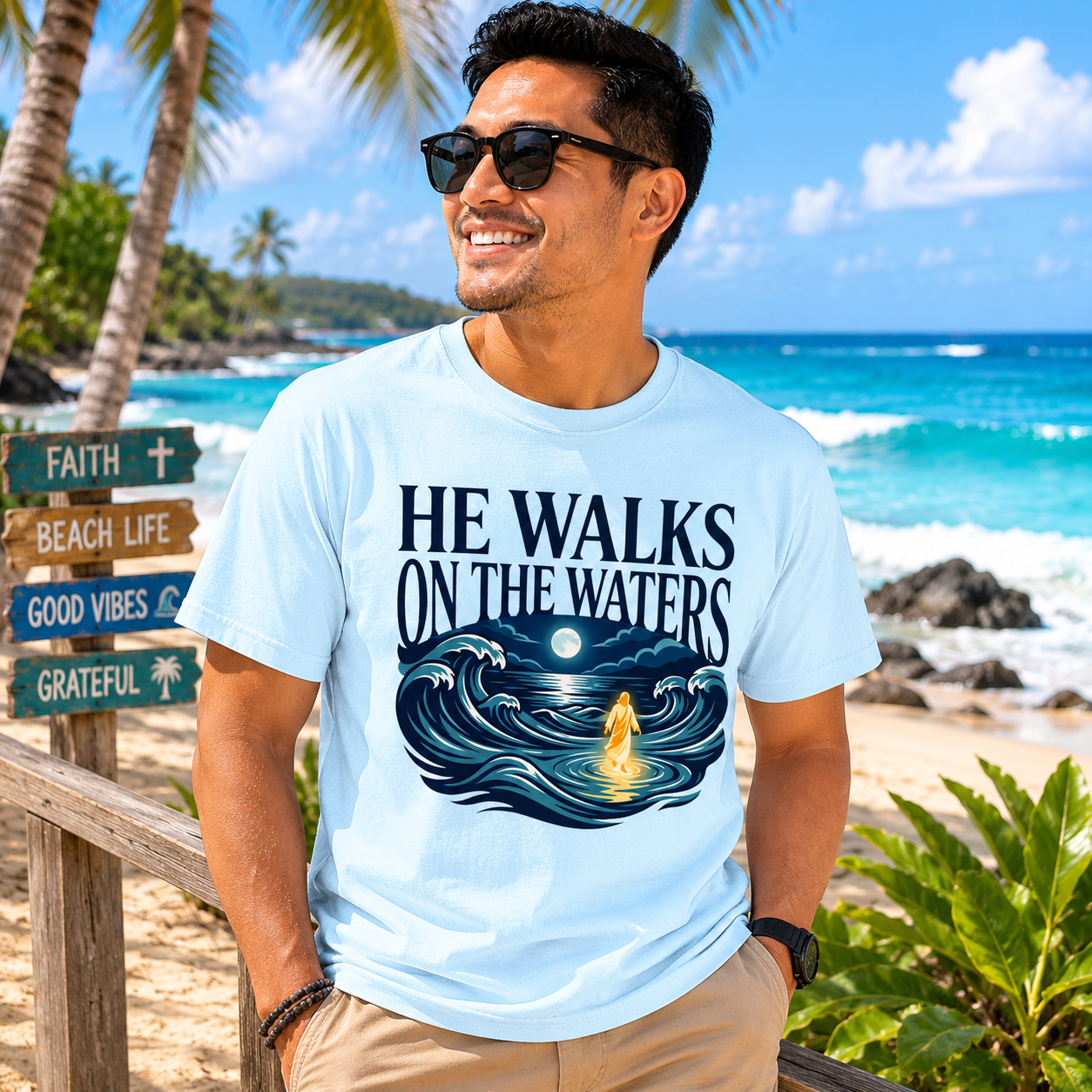 He Walks On Waters Faith Tee
